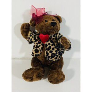 DanDee Plush Leopard Coat Teddy Bear W/ Red Bow & Heart Valentines Gift